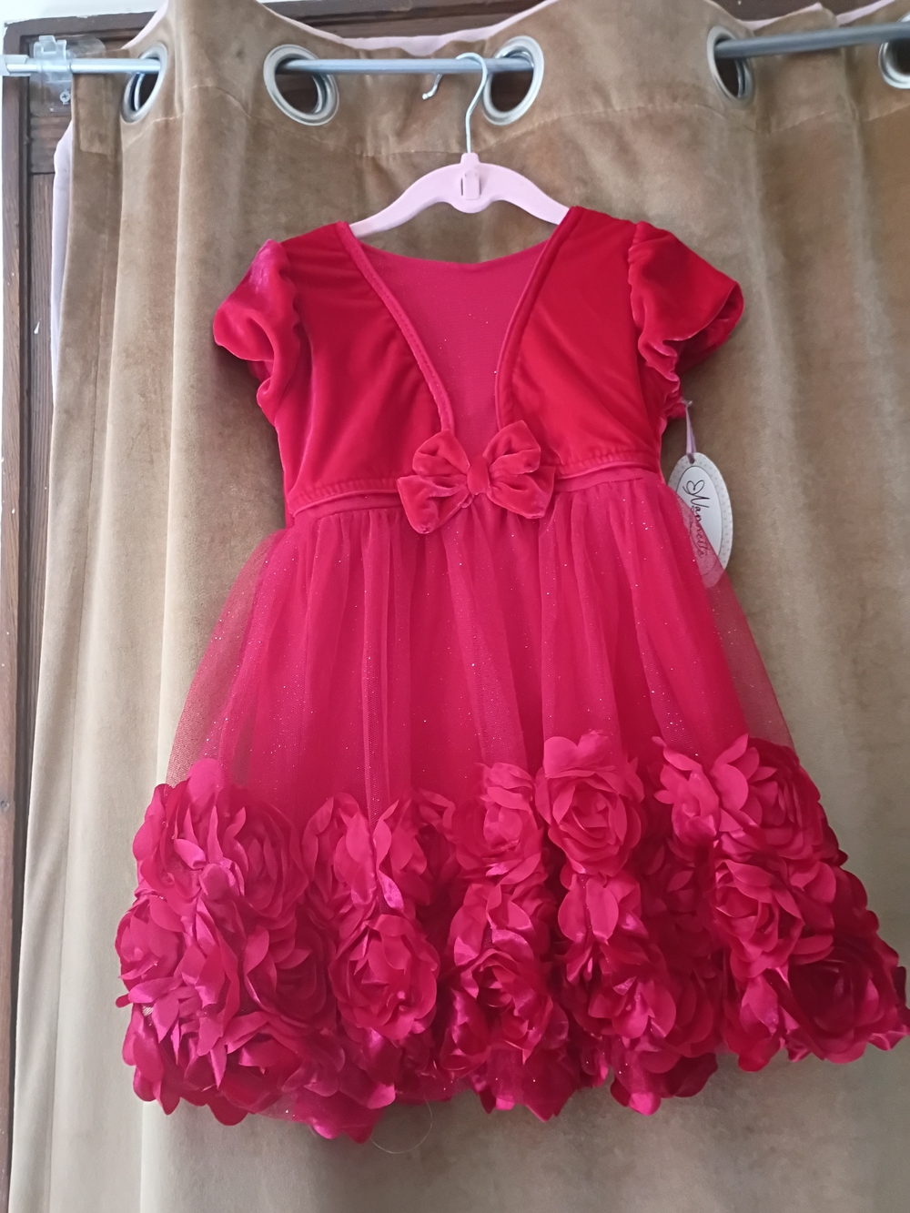 Nannette Red Floral Tulle Dress with Bow Accents